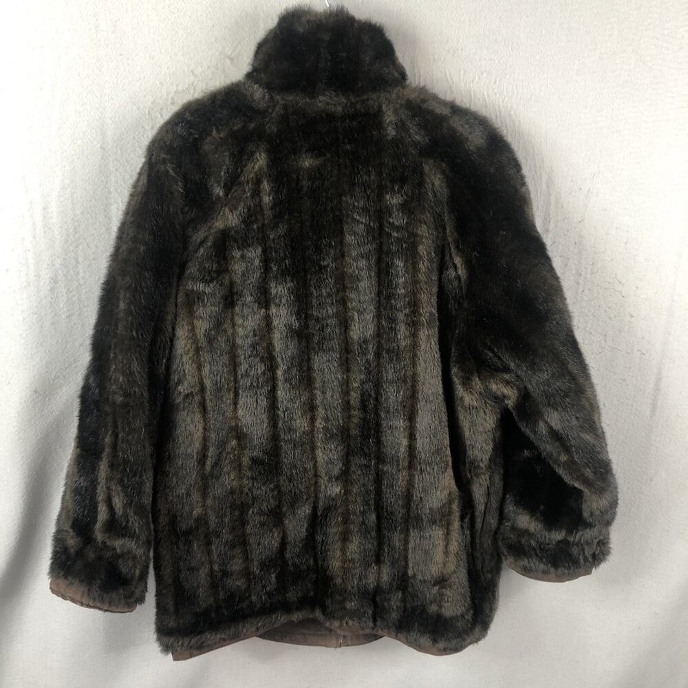 JLC Leather Jacket Womens M Brown Reversible Faux Mink Coat Mob Wife Old Money - Picture 3 of 16